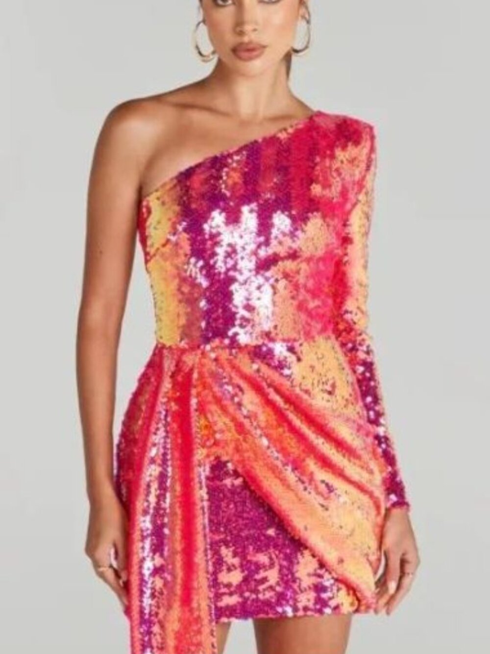 Nadine Merabi Celina Hot Pink Sequin Draped Mini Dress S/M - Picture 3 of 14